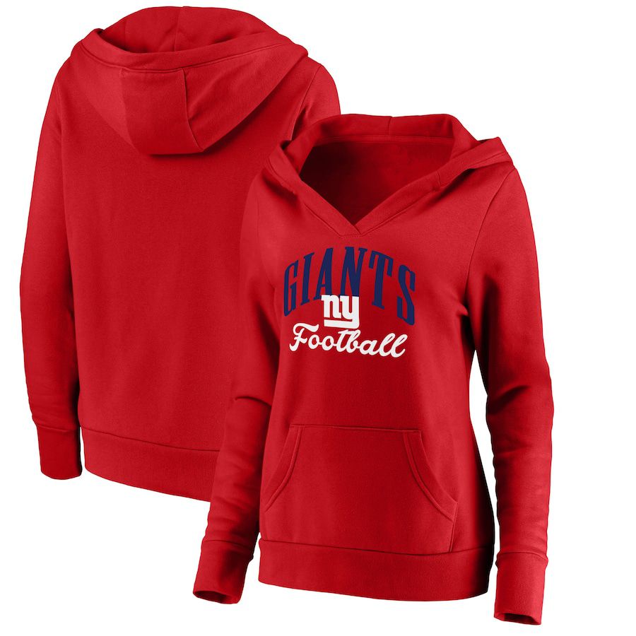 Women New York Giants Fanatics Branded Red Victory Script V-Neck Pullover Hoodie->women nfl jersey->Women Jersey